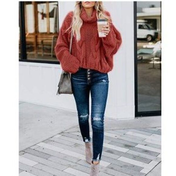 New Chunky Loose Ballon Sleeve Knit Sweater - Picture 5 of 11